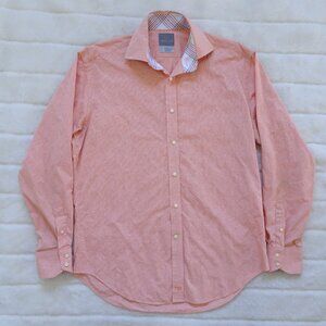 Thomas Dean Men's Button Shirt Flip Cuff Medium Orange Check Cotton
